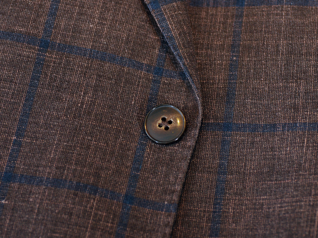 Luigi Bianchi Brown Windowpane Silk Linen Blazer