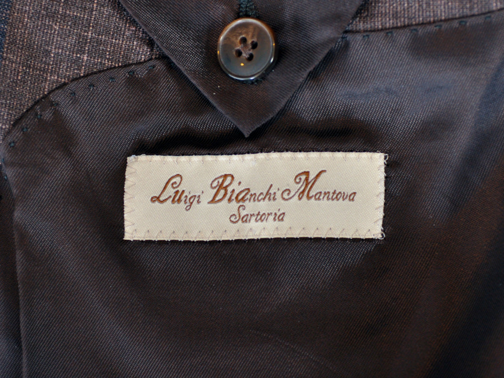 Luigi Bianchi Brown Windowpane Silk Linen Blazer