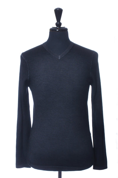 Patrick Assaraf Charcoal Grey Merino Wool V-Neck Sweater