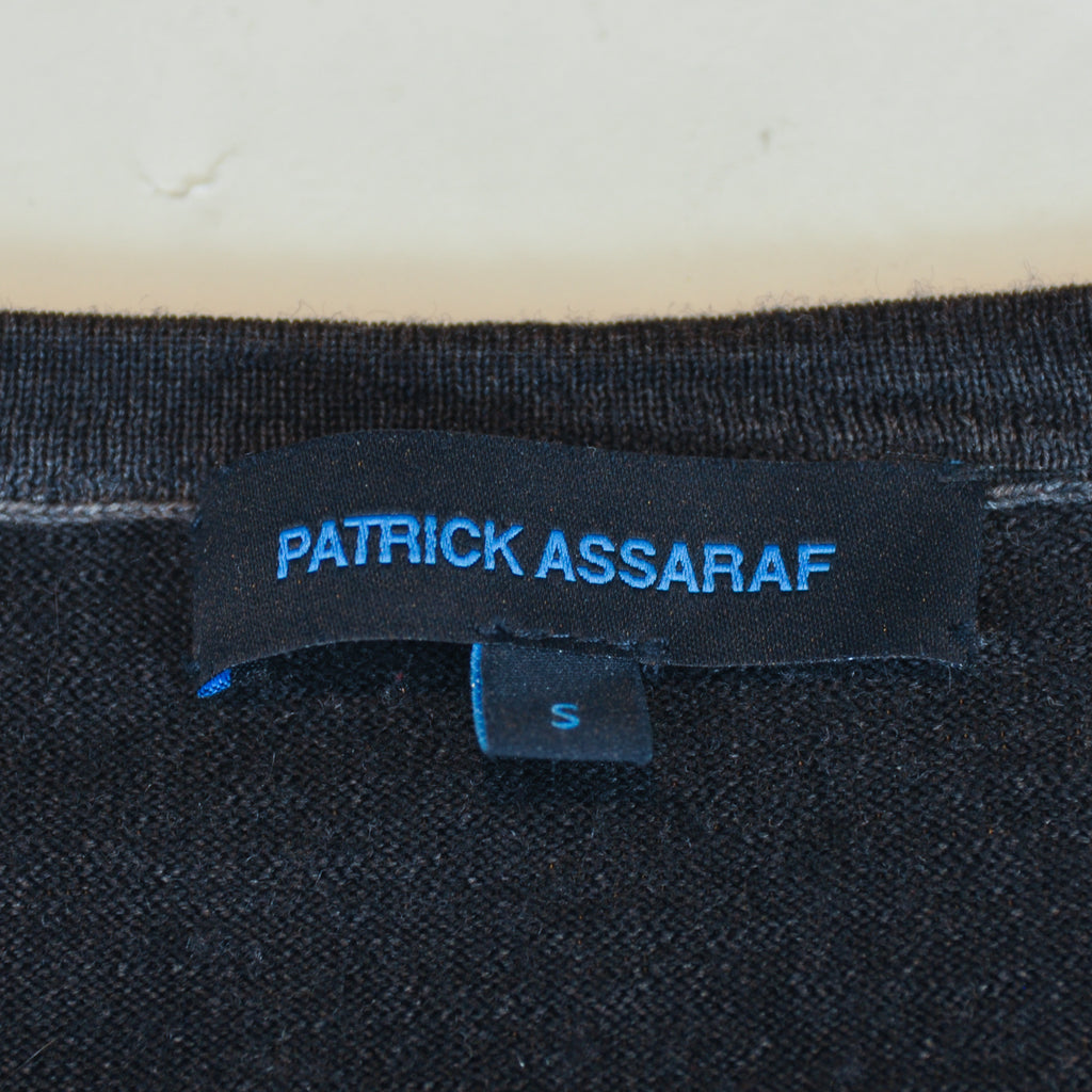 Patrick Assaraf Charcoal Grey Merino Wool V-Neck Sweater