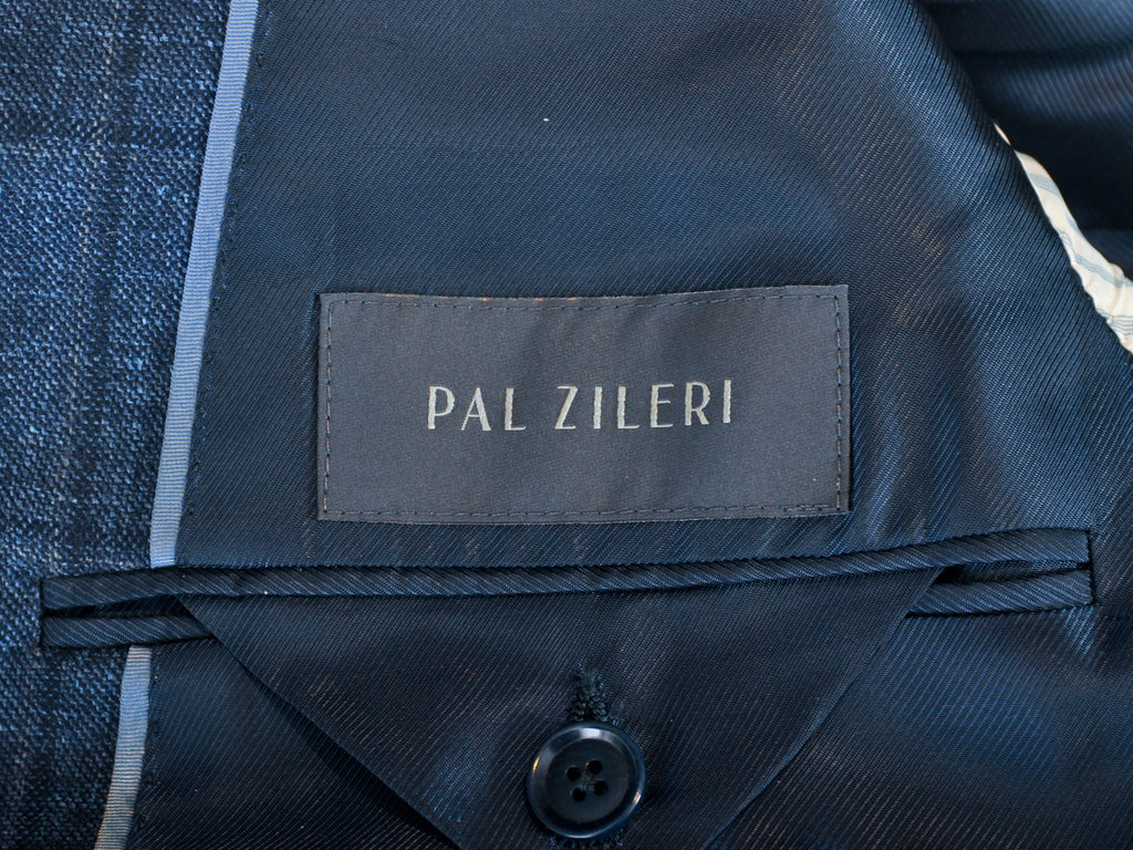 Pal Zileri Blue Check Wool Silk Linen Suit