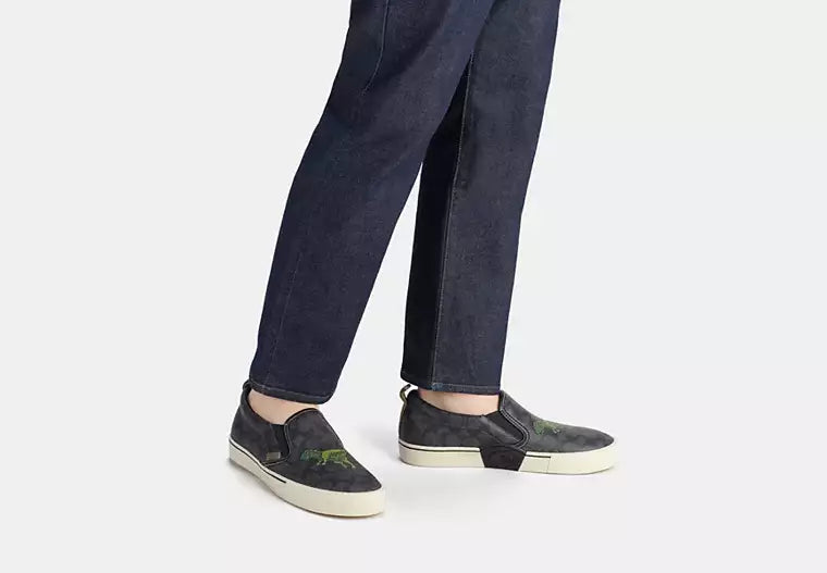 Coach Rexy Dinosaur Signature Canvas Slip-On Sneakers