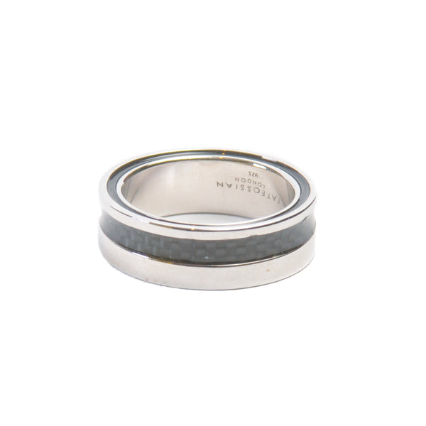 Tateossian Silver and Carbon Fibre Ring