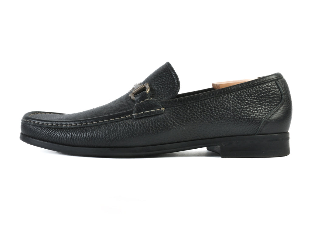 Salvatore Ferragamo Pebbled Black Leather Horsebit Loafers