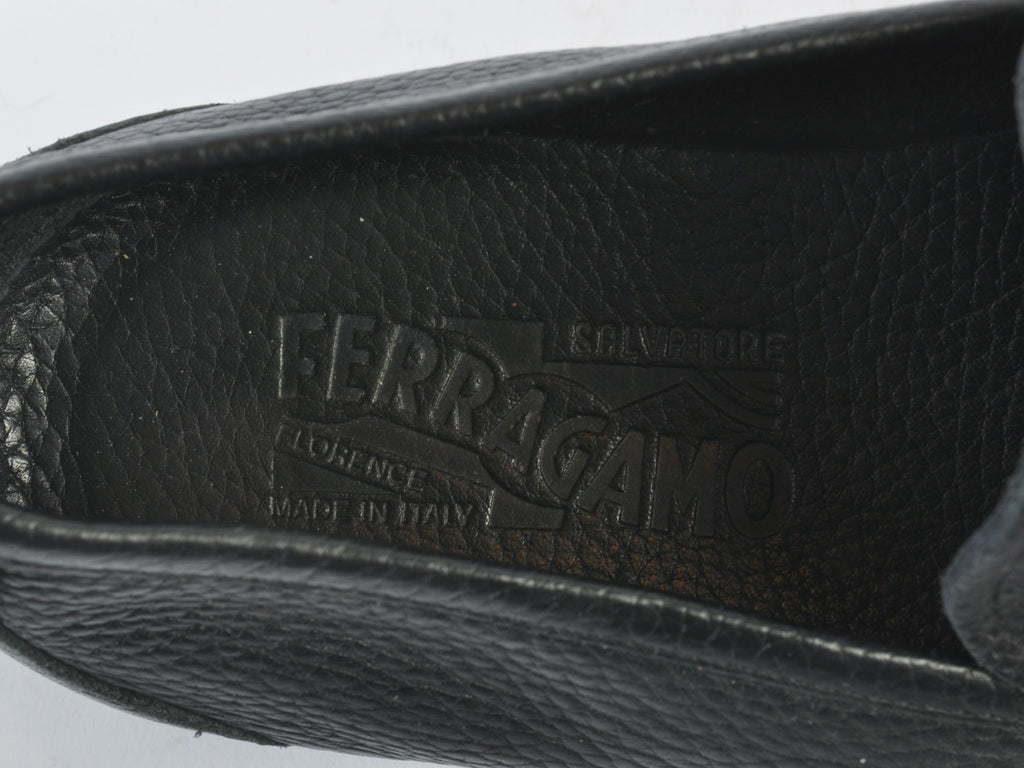 Salvatore Ferragamo Pebbled Black Leather Horsebit Loafers