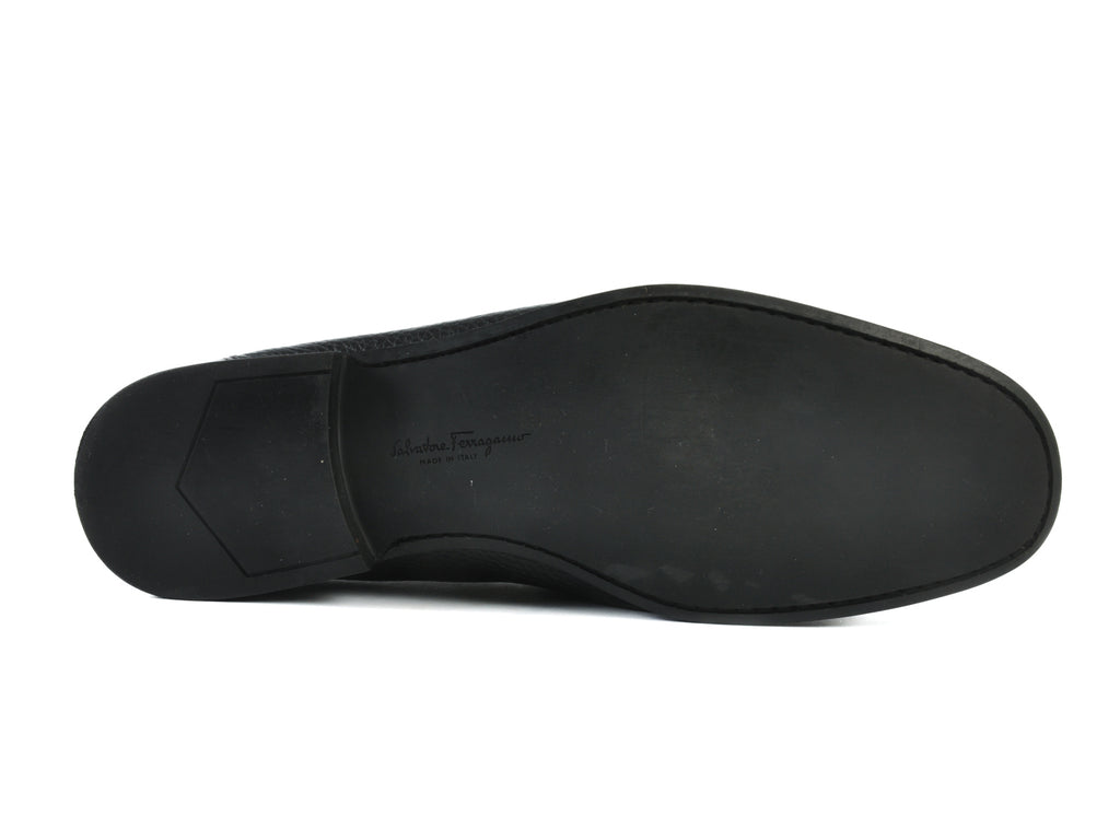 Salvatore Ferragamo Pebbled Black Leather Horsebit Loafers