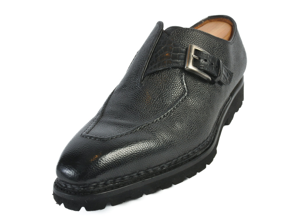 Bontoni NWOB Black Pebbled Leather Monk Strap Shoes