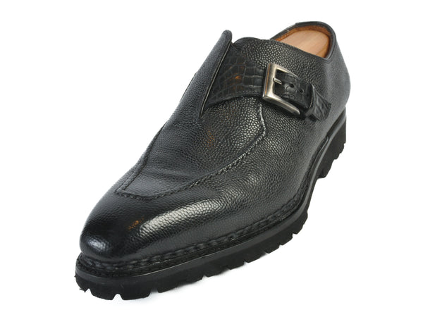 Bontoni NWOB Black Pebbled Leather Monk Strap Shoes