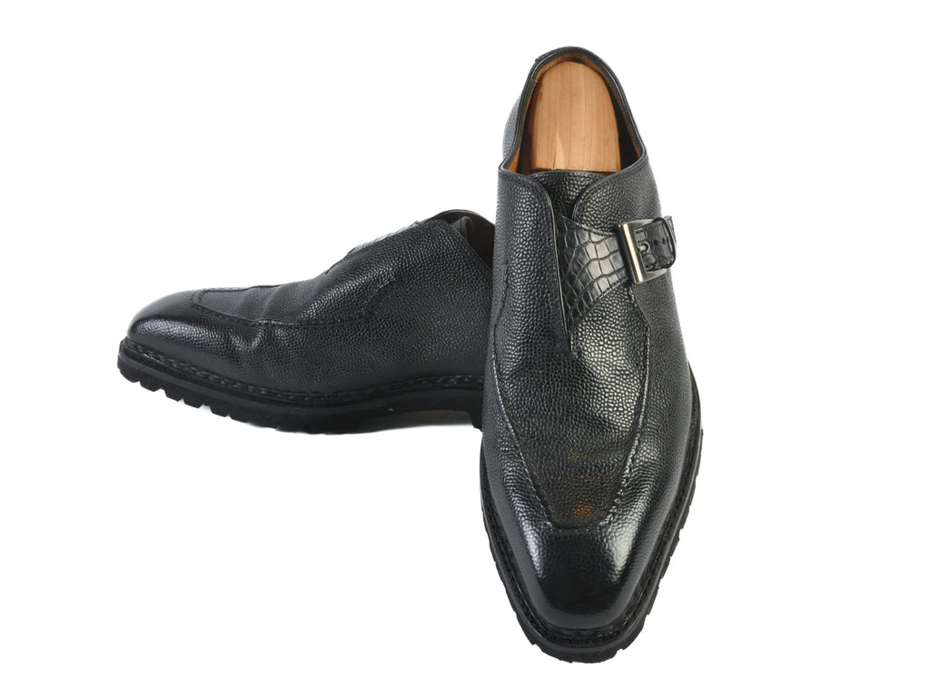 Bontoni NWOB Black Pebbled Leather Monk Strap Shoes