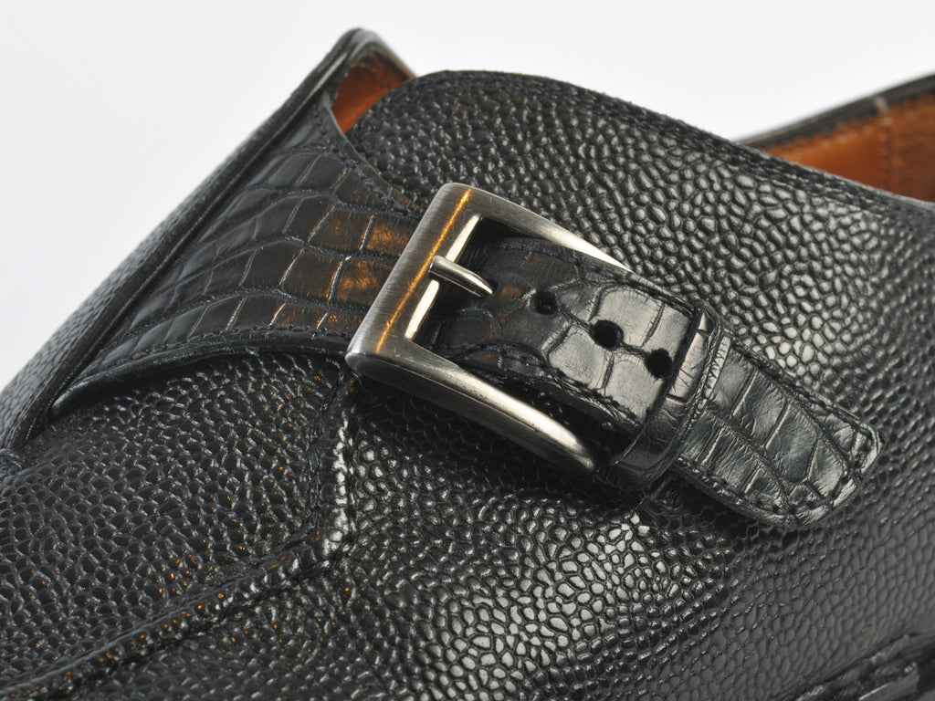 Bontoni NWOB Black Pebbled Leather Monk Strap Shoes