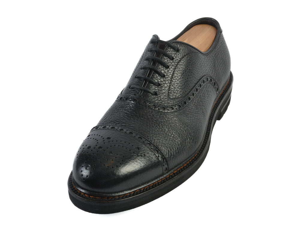 Henderson Black Pebbled Leather Cap Toe Oxfords
