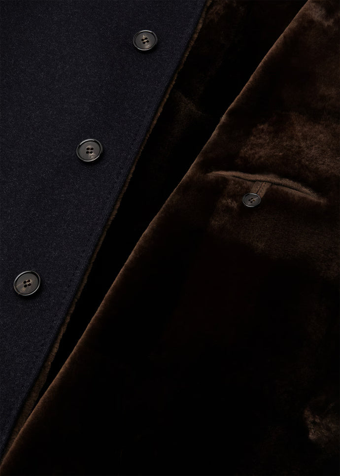 Loro Piana Dark Blue Jersey Novalis Nutria Fur Lined Coat