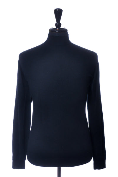 John Smedley Black Merino Wool Mock Neck Sweater