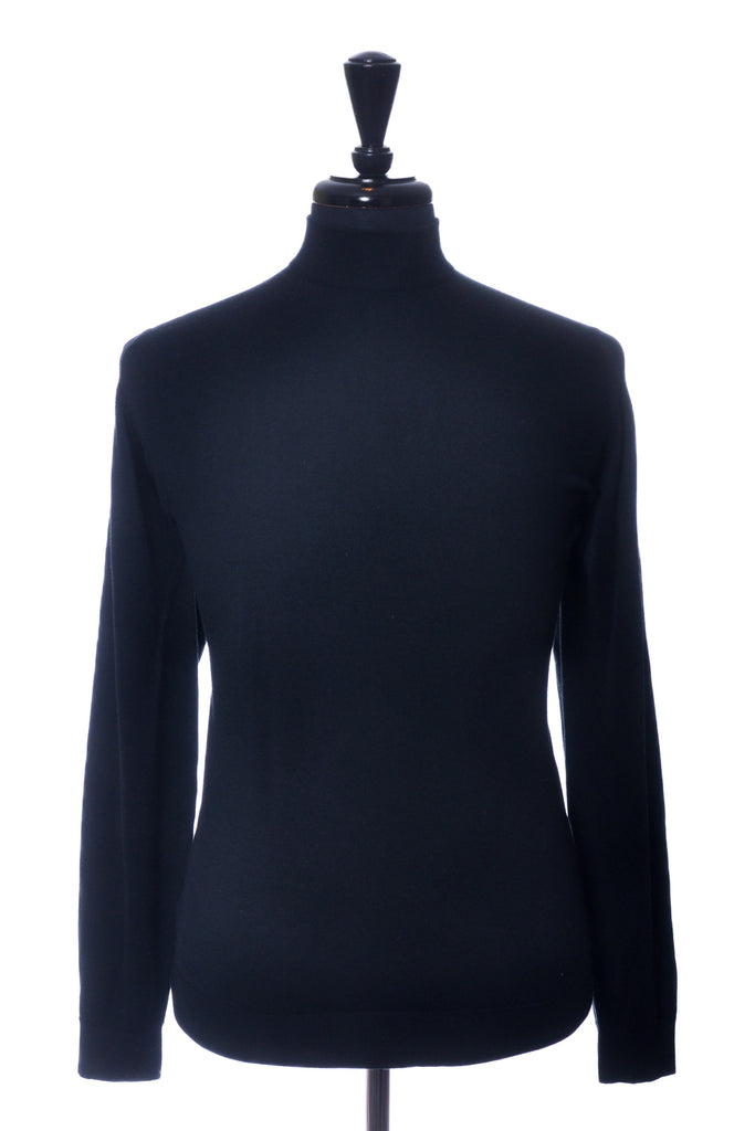 John Smedley Black Merino Wool Mock Neck Sweater