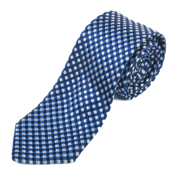 Hugo Boss Blue on Silver Check Silk Tie