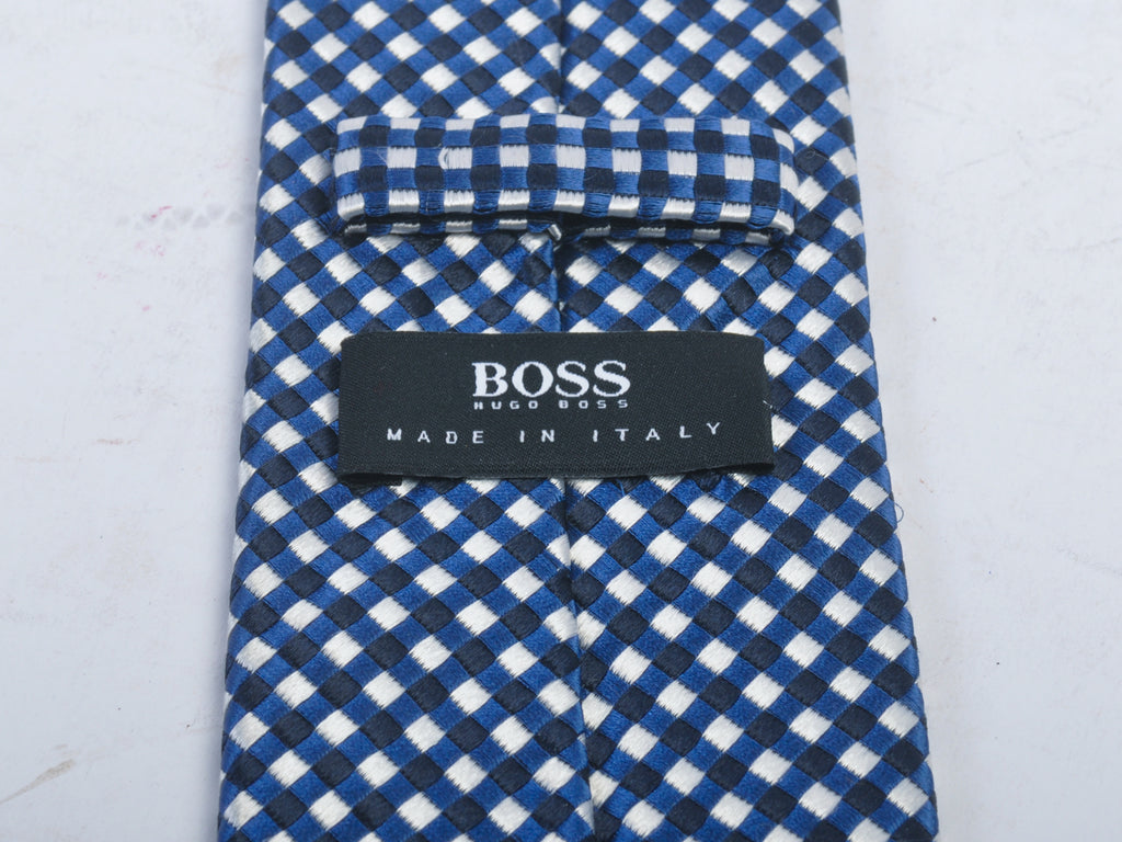 Hugo Boss Blue on Silver Check Silk Tie