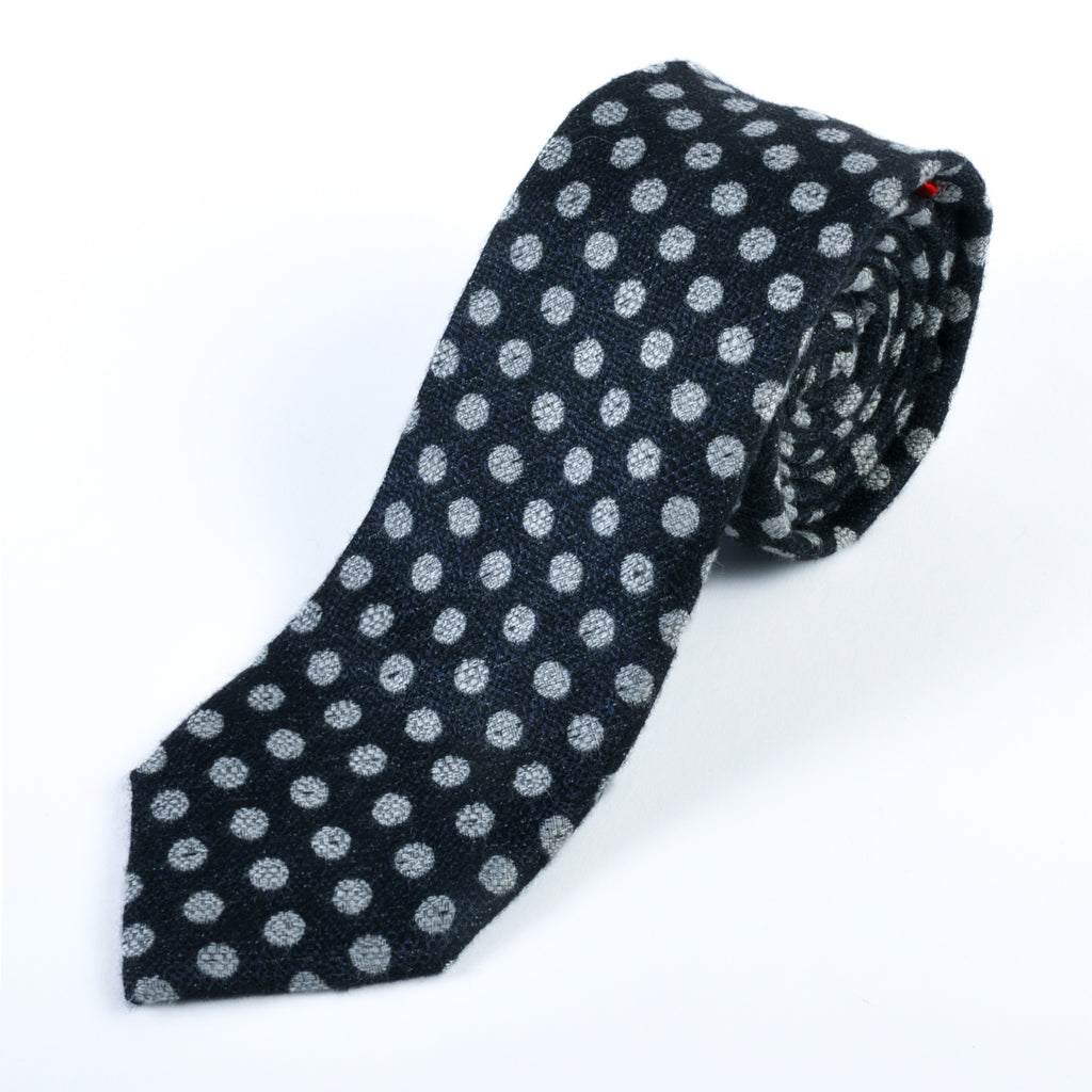 Tino Cosma Grey on Black Brushed Silk Polka Dot Tie