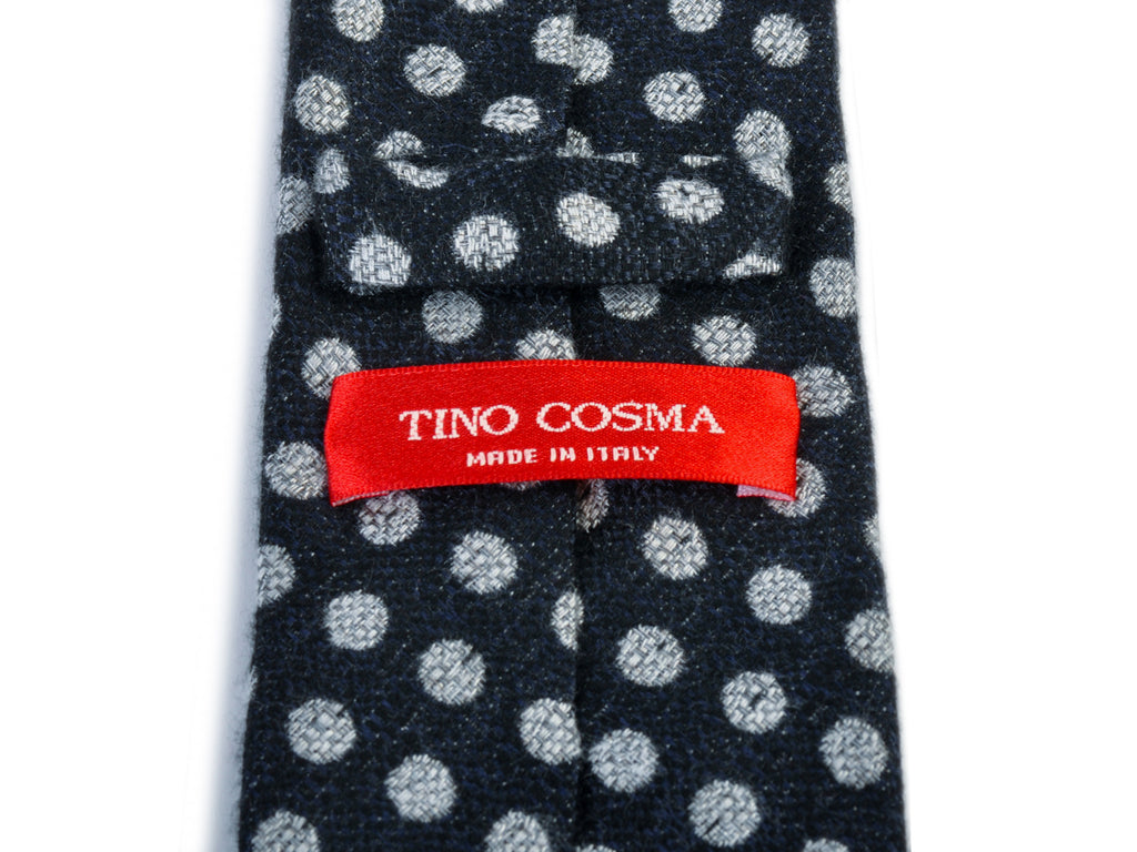Tino Cosma Grey on Black Brushed Silk Polka Dot Tie