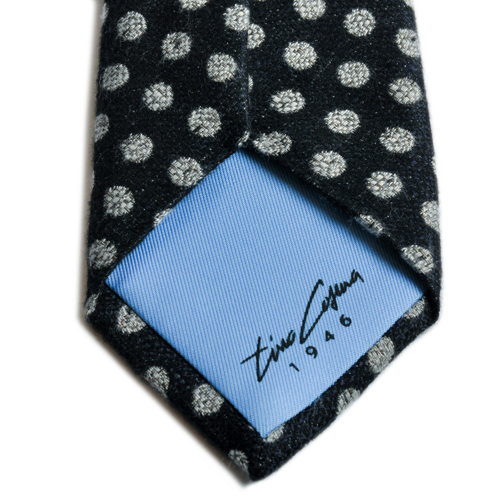 Tino Cosma Grey on Black Brushed Silk Polka Dot Tie