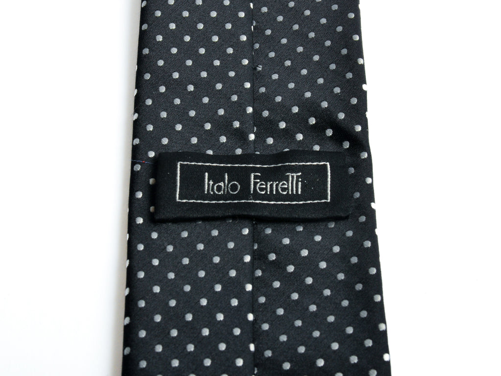 Italo Ferretti White on Black Polka Dot Tie