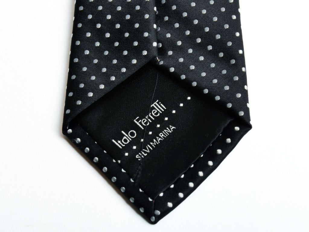 Italo Ferretti White on Black Polka Dot Tie