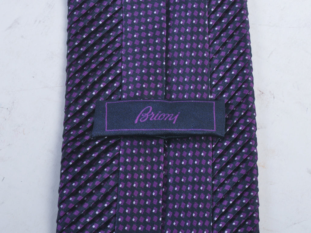 Brioni Purple Polka Dot Pleated Silk Tie