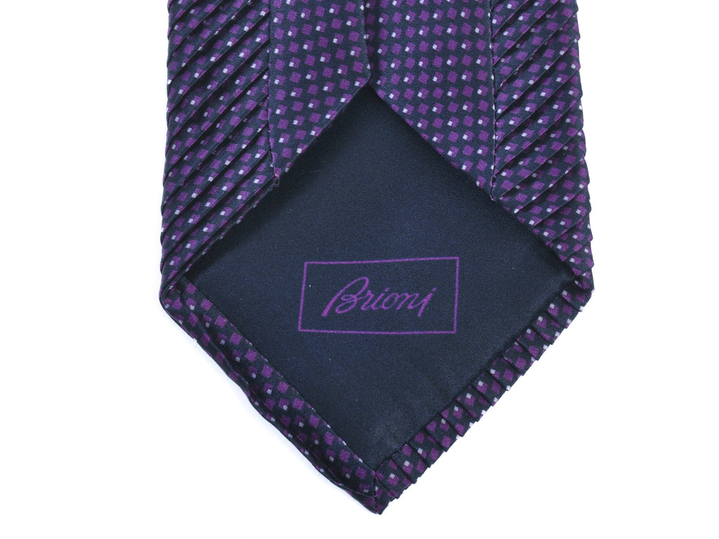 Brioni Purple Polka Dot Pleated Silk Tie