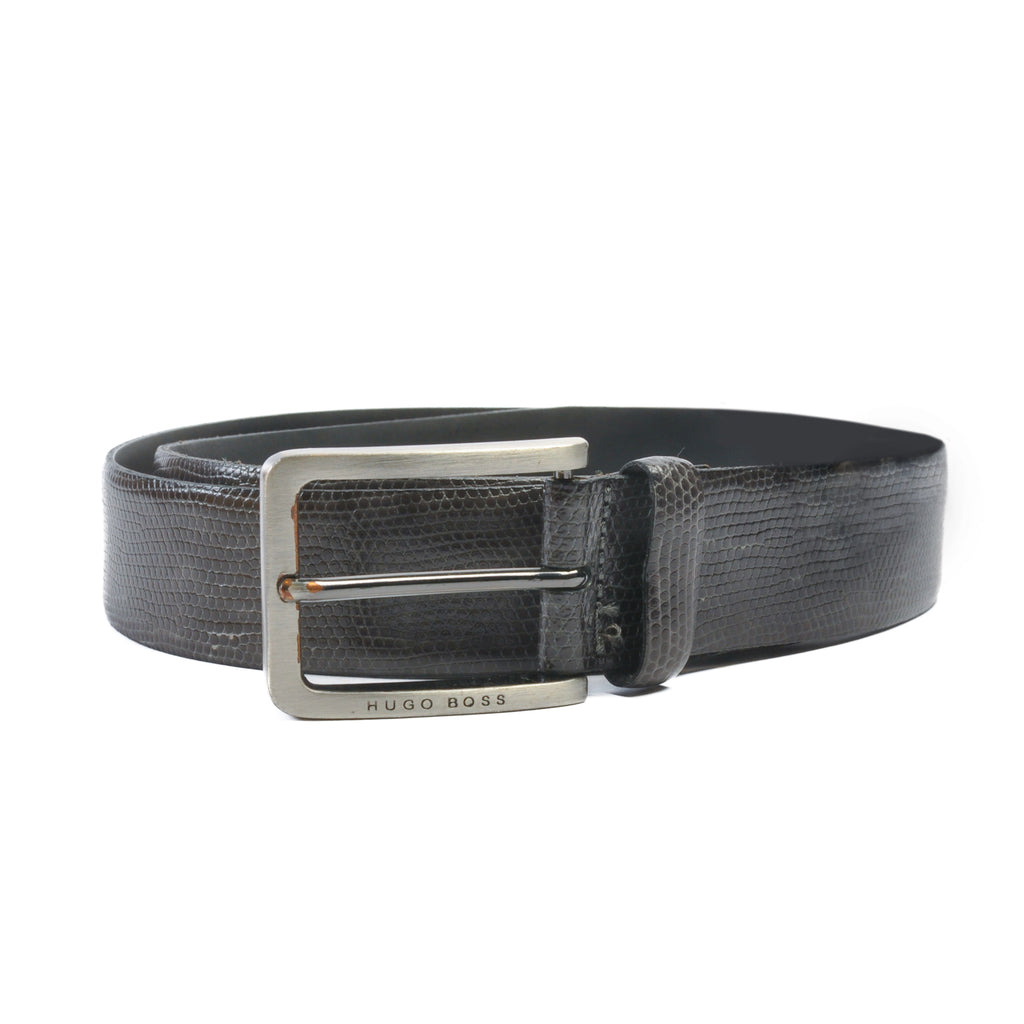 Hugo Boss Petros Grey Embossed Cow Skin Leather Belt