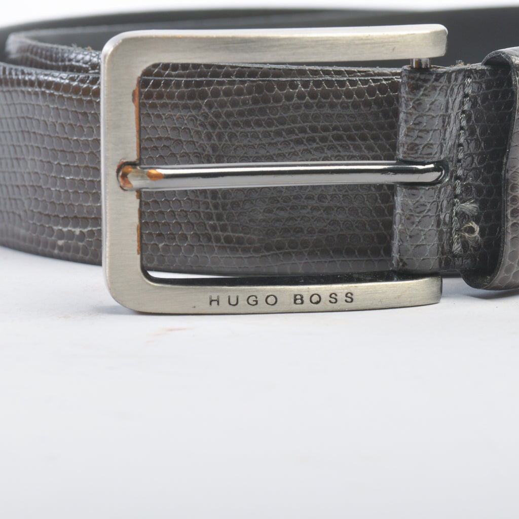 Hugo Boss Petros Grey Embossed Cow Skin Leather Belt
