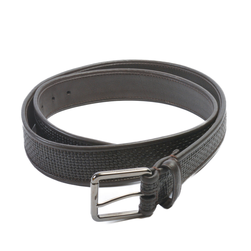 Ermenegildo Zegna Dark Brown Basketweave Leather Belt