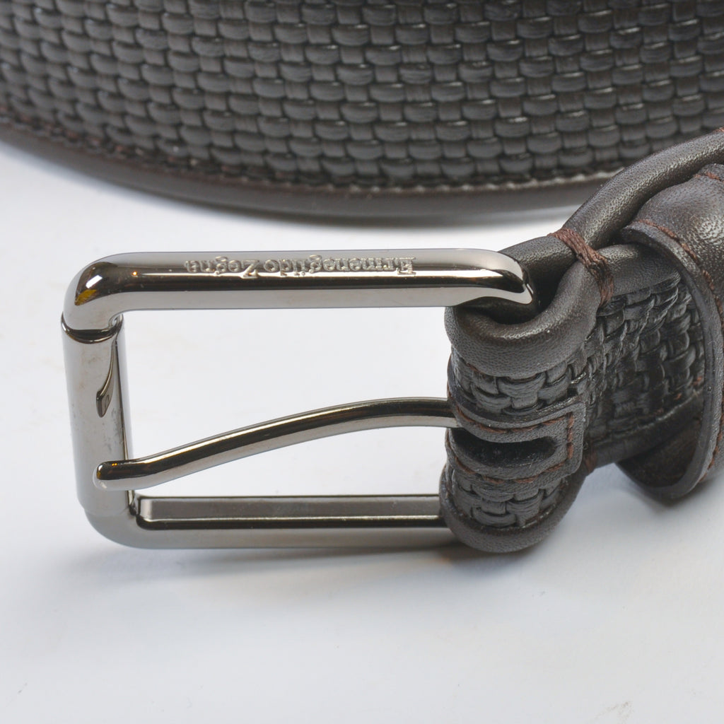 Ermenegildo Zegna Dark Brown Basketweave Leather Belt