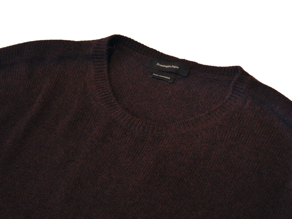 Ermegildo Zegna Dark Brown Cashmere Crew Neck Sweater