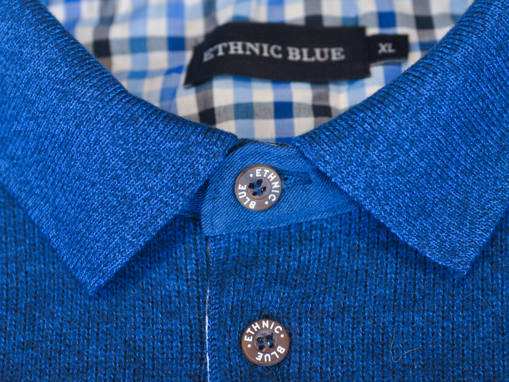 Ethnic Blue Long Sleeve Polo Shirt