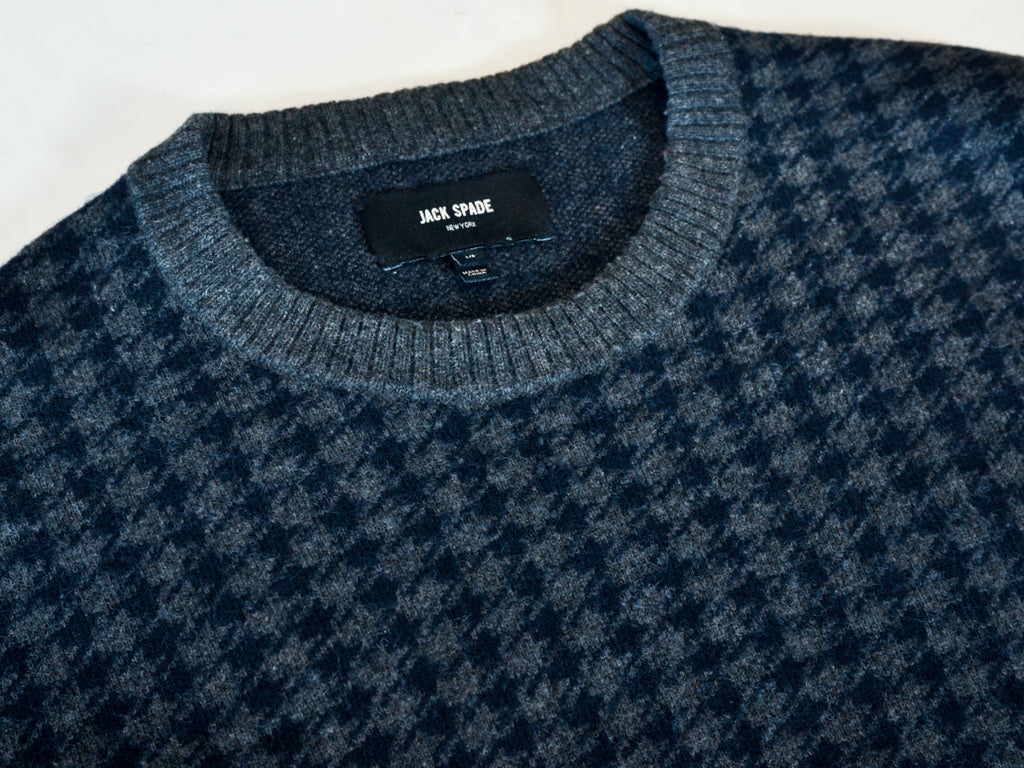 Jack Spade Navy on Grey Houndstooth Crew Neck Sweater