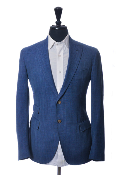 Edmonton Consignment Eleventy Blue Silk Linen Peak Lapel Blazer