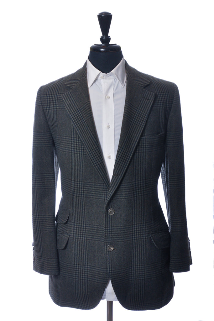 Brunello Cucinelli Green Check Cashmere Blend Flannel Blazer