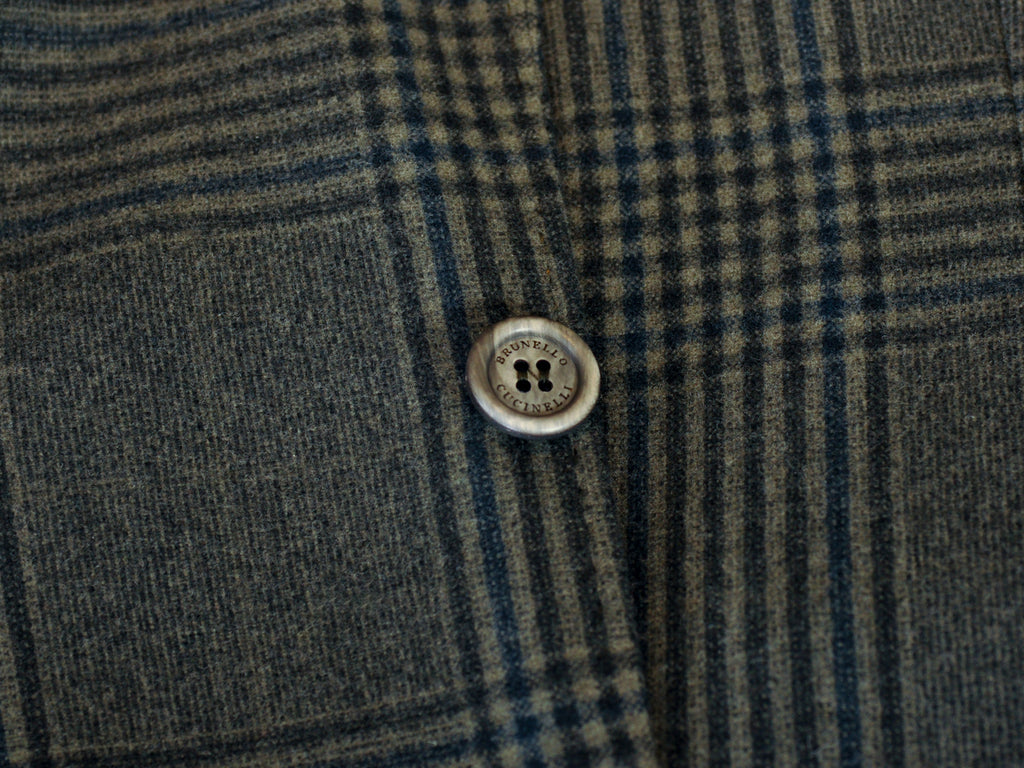Brunello Cucinelli Green Check Cashmere Blend Flannel Blazer