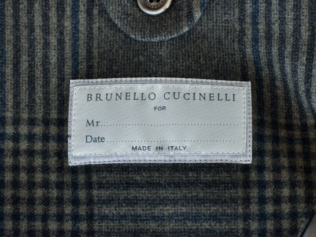 Brunello Cucinelli Green Check Cashmere Blend Flannel Blazer