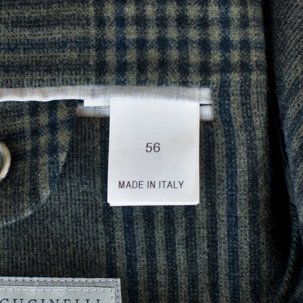 Brunello Cucinelli Green Check Cashmere Blend Flannel Blazer