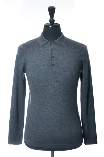 Patrick Assaraf Grey Merino Wool Collared Knit