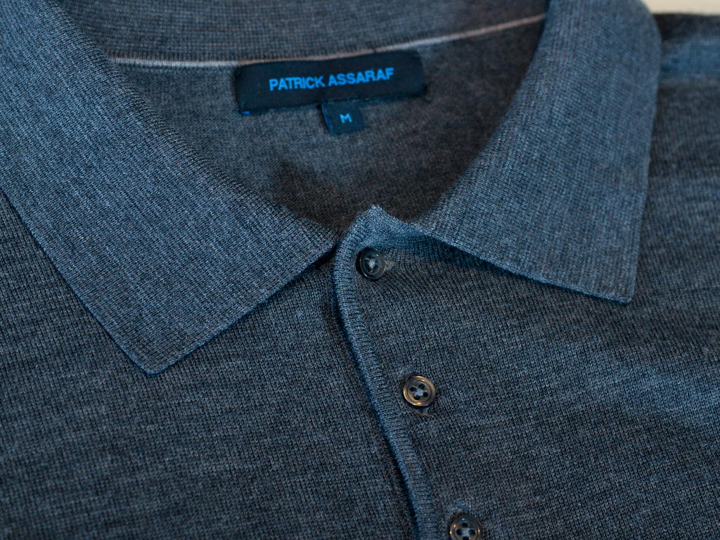 Patrick Assaraf Grey Merino Wool Collared Knit