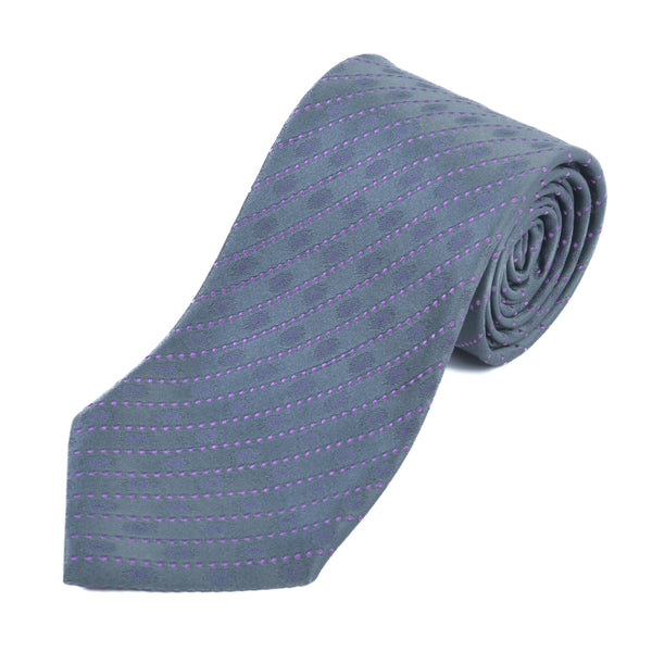 Charvet Purple on Grey Striped Silk Tie