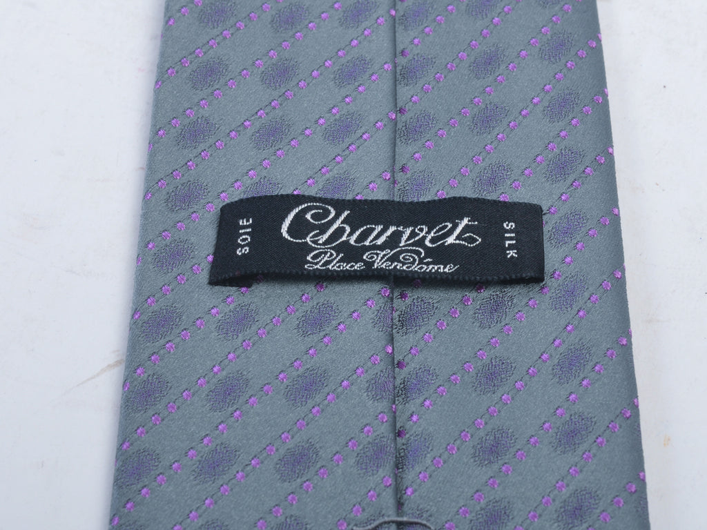 Charvet Purple on Grey Striped Silk Tie