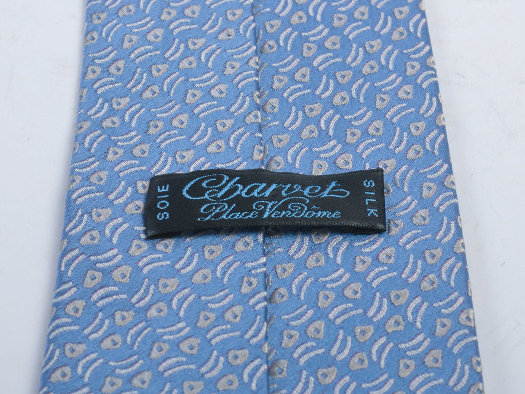 Charvet Silver on Blue Patterned Silk Tie