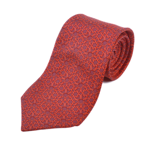 Hermes Red Geo Print Silk Tie