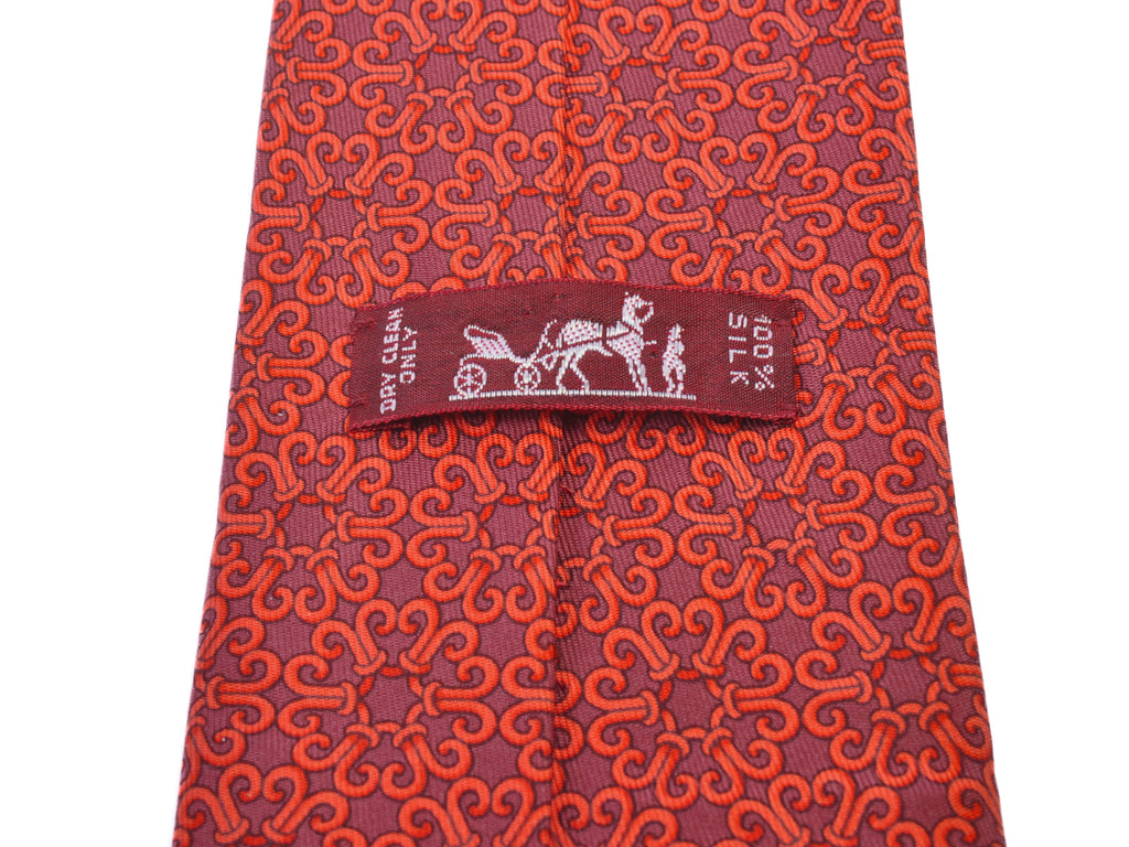 Hermes Red Geo Print Silk Tie