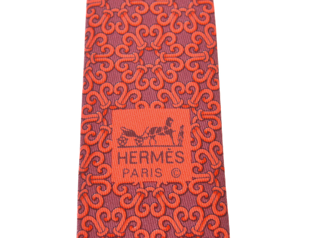 Hermes Red Geo Print Silk Tie