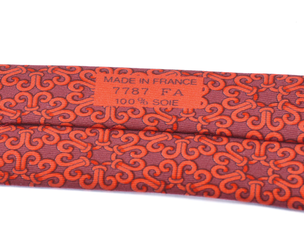 Hermes Red Geo Print Silk Tie