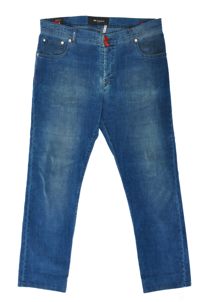 Kiton Blue Fine Ribbed Twill Button Fly Pants