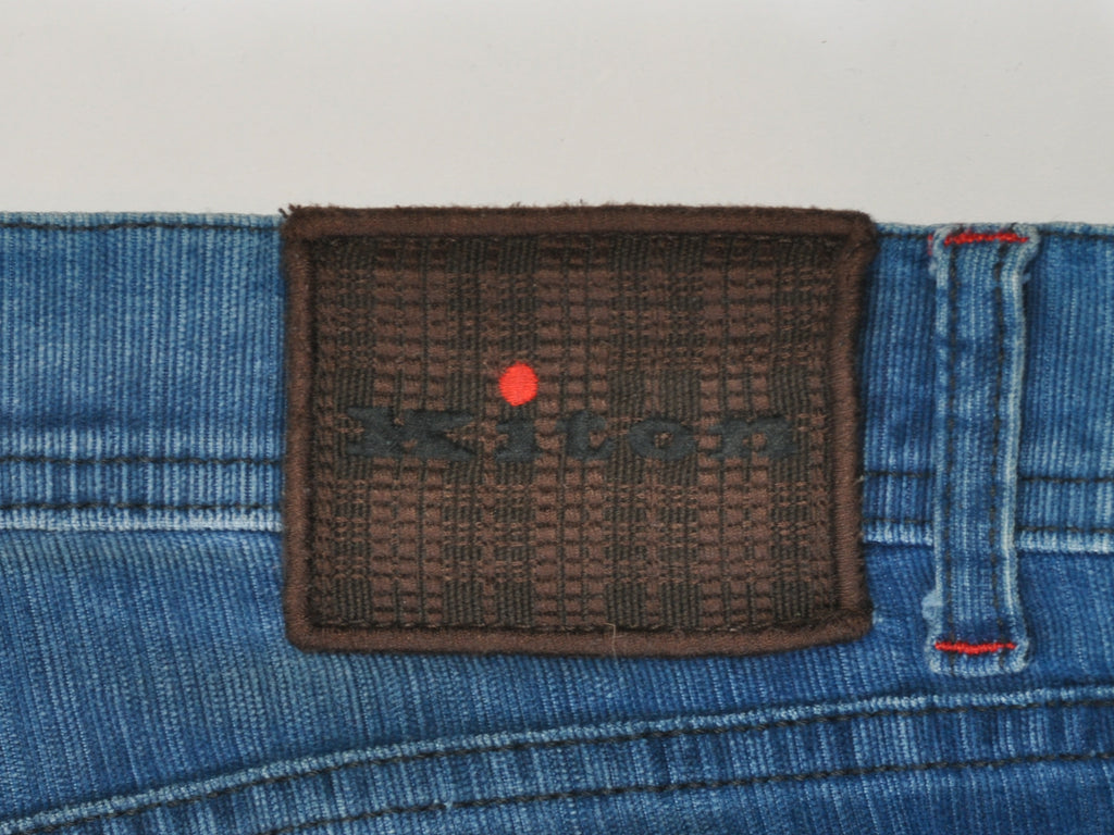 Kiton Blue Fine Ribbed Twill Button Fly Pants